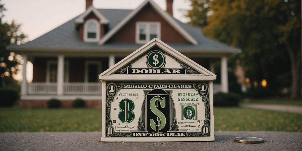 House with dollar signs and 'Sold' sign